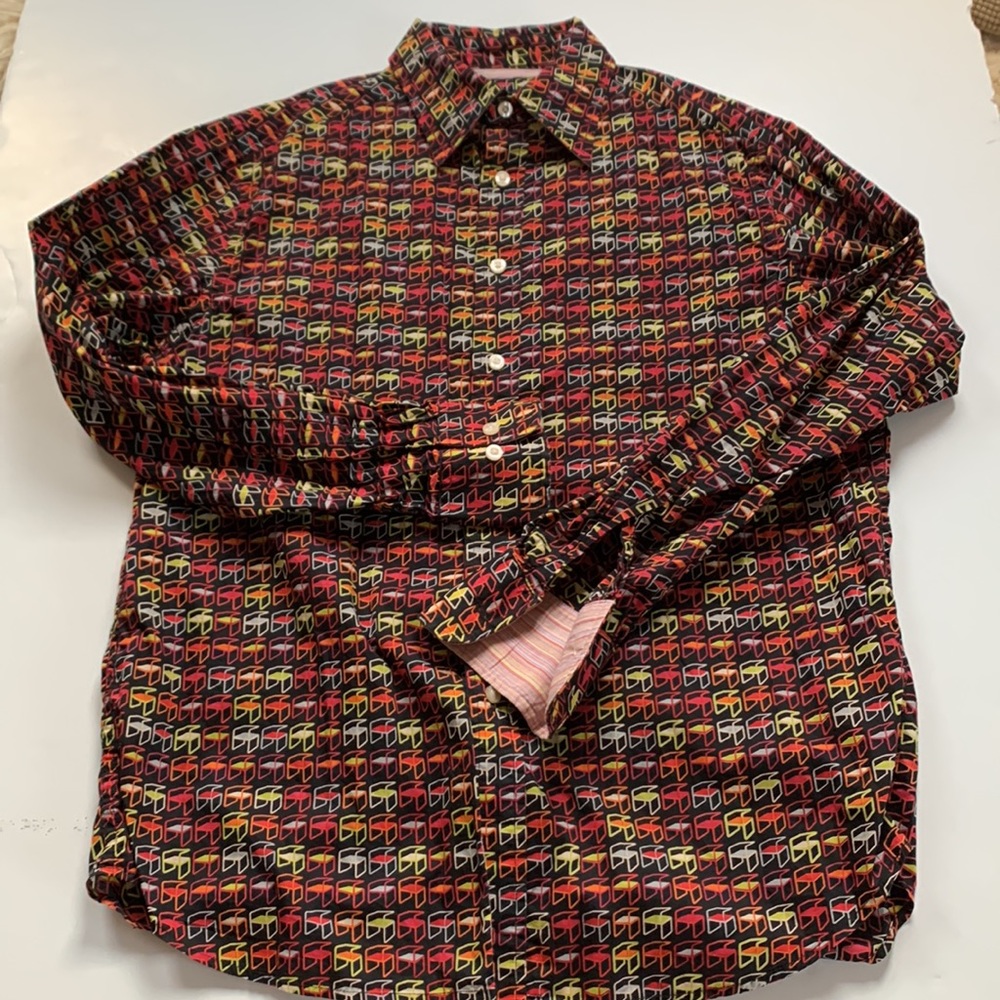 Y2K Robert Graham shirt Retro modern chair print cotton button down M